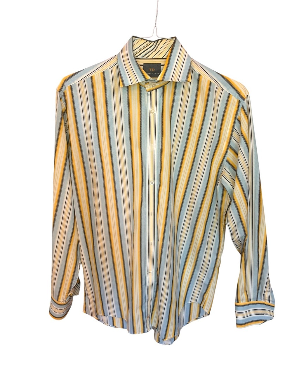Thomas Dean Multistripe Dress Shirt in Yellow & Light Blue